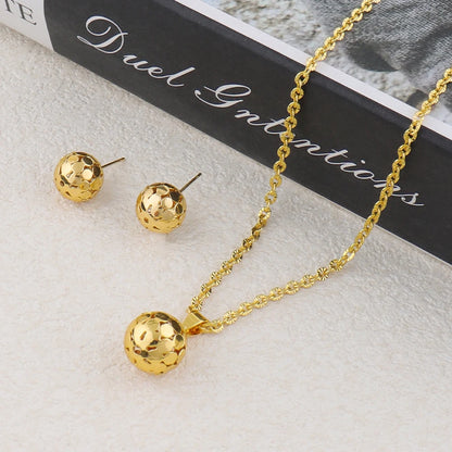 Fashion Gold Color Hollow circle Jewelry New Fashion Metal Jewelry Three-dimensional Ring Earring Necklace Four Piece Set Gift