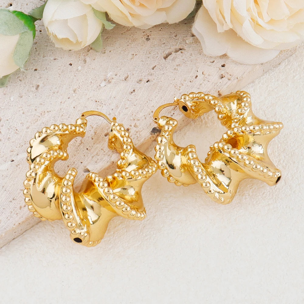 Plated Dubai Hoop Earrings for Bride, 2022 Trend Wedding Jewelry Set, Luxury Hook Earrings & Necklace for Women