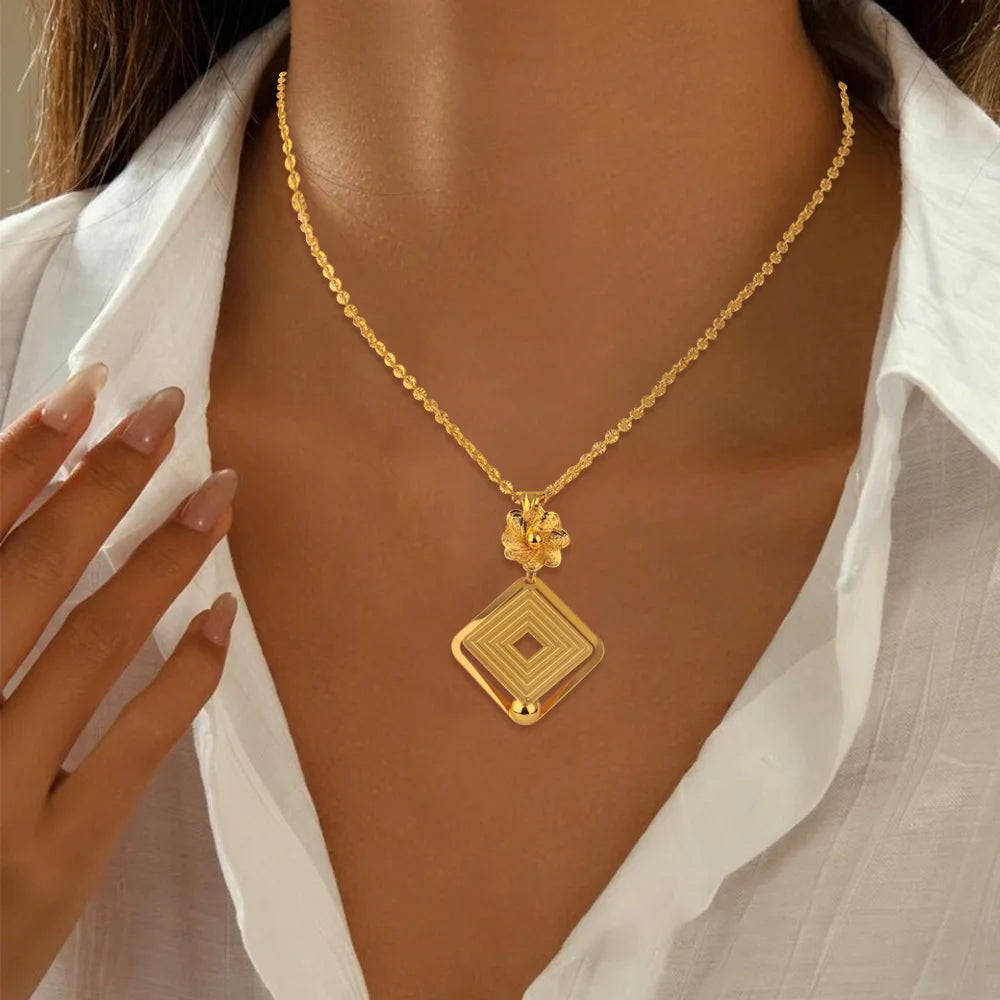 Good Luck & fortune Round Gourd Pendant Set For Women Necklace Earring Nigerian Gold Plated Jewellery Dubai Wedding Bridal Gift