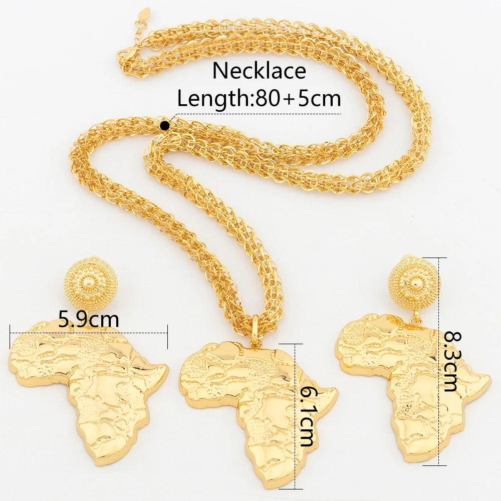 African Map Shape Jewelry Set for Women Brazilian Dubai Italian Gold Plated Necklace Drop Earrings Wedding Party Banquet Jewelry - YUEMING JEWELRY