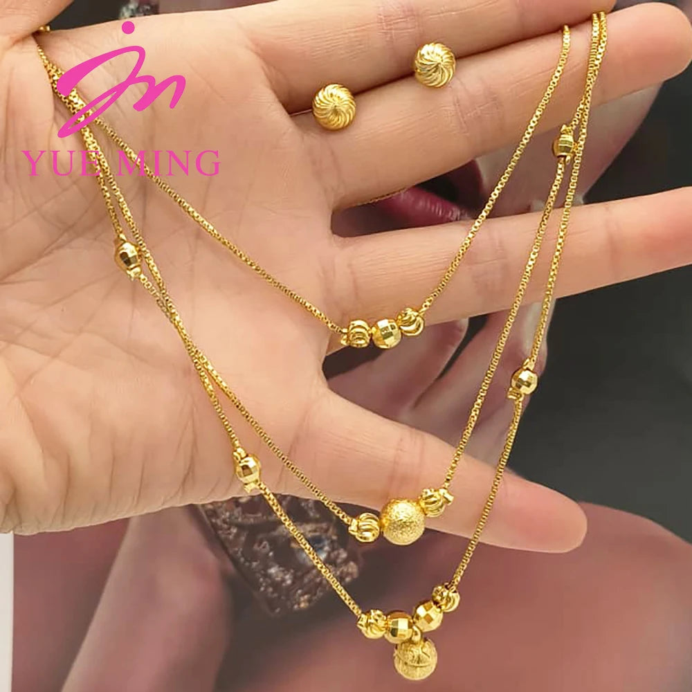 Fashion Multilayer Jewelry Set Gold Color Necklaces Small Fresh Fringe Bead Pendant Clip Earrings for Women Valentine's Day Gift