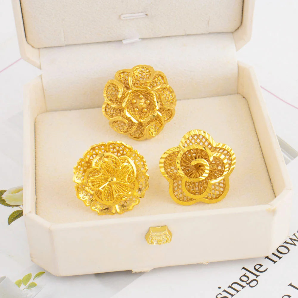 Ethiopia Arab Dubai Gold Plated Rings For Women Resizable 18K Gold Plated Jewelry For Wedding And Party Gifts