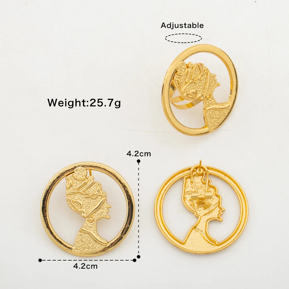 YM Gold Plated Round Jewelry with Gift Box Geometry Earrings for Women Irregular Adjustable Ring Exquisite 2pcs Jewellery Sets