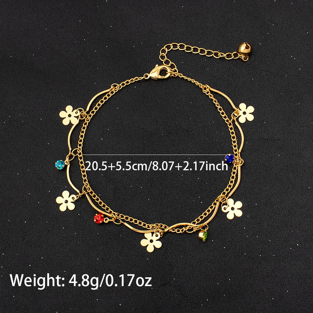 women foot jewelry Stainless Steel Luxury Shiny Zircon Anklets Bracelet 18K Plated Waterproof Statement Jewelry Gift New