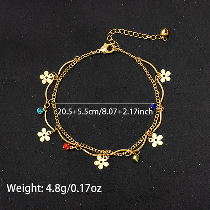 women foot jewelry Stainless Steel Luxury Shiny Zircon Anklets Bracelet 18K Plated Waterproof Statement Jewelry Gift New