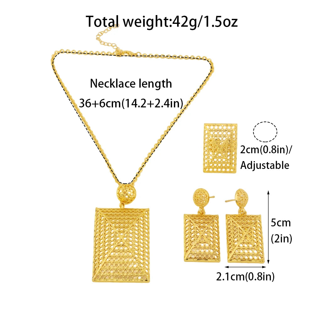 Boho Gold Plated Flower Jewelry Set Necklace Earrings Women Dubai Bridal Party Accessories