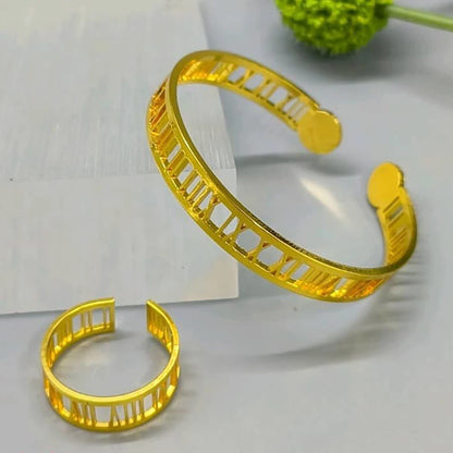 18k Gold Color Stainless Steel Bracelets Rings Adjustable Jewelry on Hand Couple Fashion Bangles Jewellery Accessories Gift