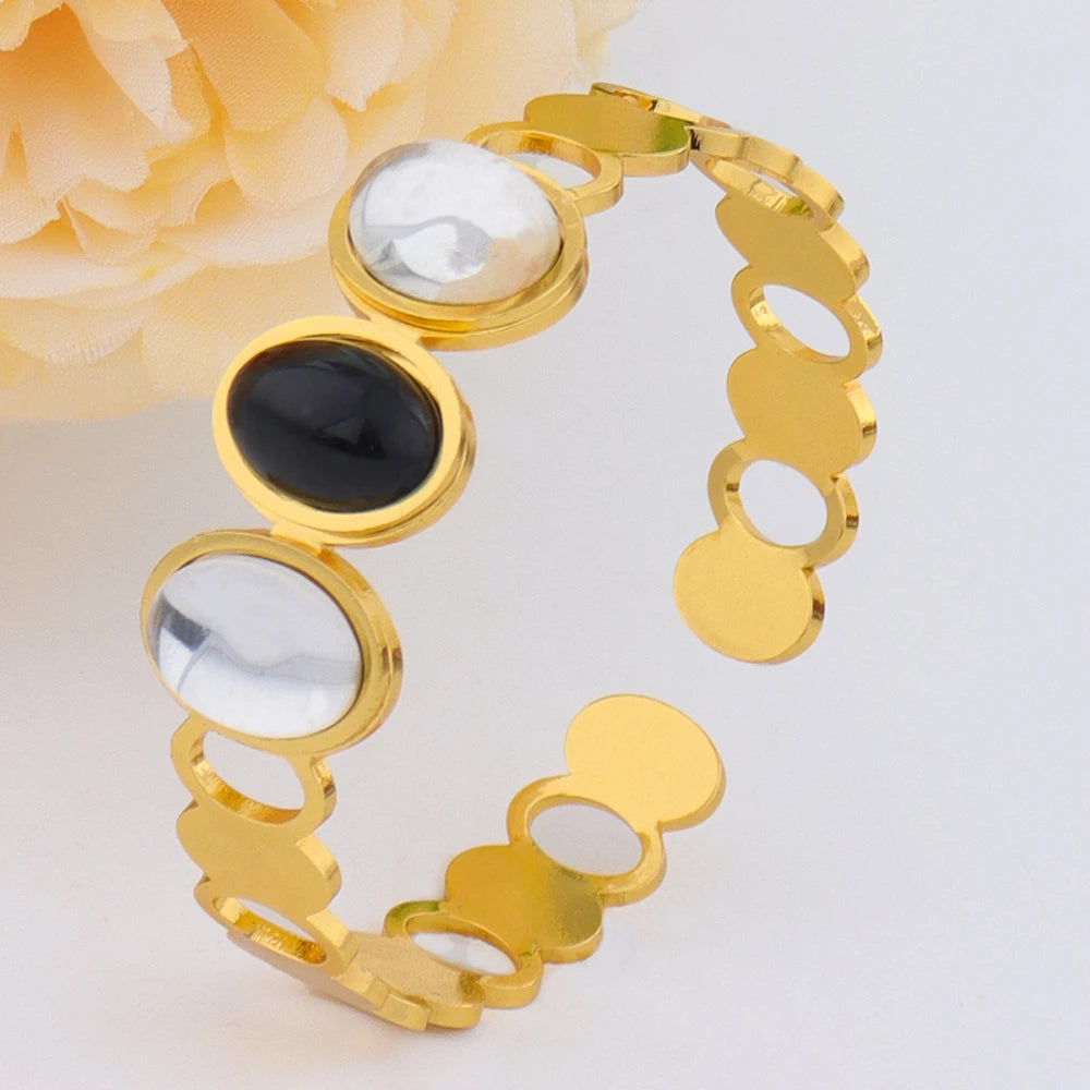 Luxurious High-quality Stainless Steel Gold Color Cuff Bracelet Bangle for Women Gold Plated Waterproof Jewelry Gifts