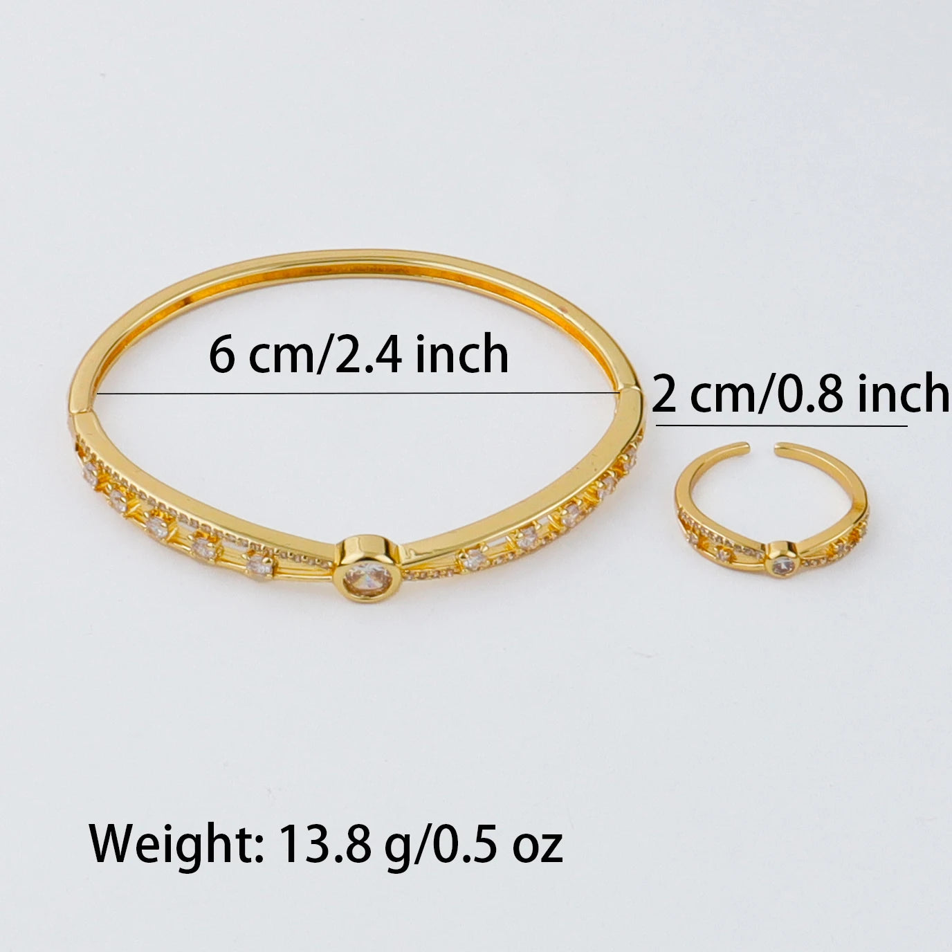 Handmade Golden Zircon Flower Bracelet with Sparkling Crystal Openwork Design Jewelry Set for Women Elegant Bangle Earring Acces