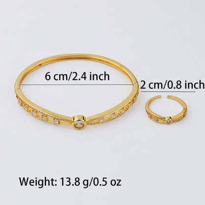 Handmade Golden Zircon Flower Bracelet with Sparkling Crystal Openwork Design Jewelry Set for Women Elegant Bangle Earring Acces