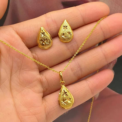 Exquisite Gold Color Jewelry Set for Party Stud Earrings and Pendant Necklace African Bridal Jewelry Set for Engagement Party