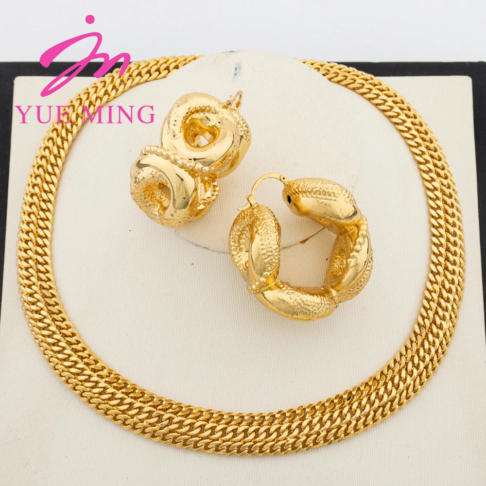 YM Jewelry Sets for Women Dubai Gold Color Bold Earrings Copper Big Necklace Charm Chains Jewellry Accessories Wedding Gifts