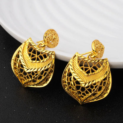 Nigerian Crown Shape Jewelery Set For Women Dubai Gold Color Earrings Bridal Ring African Necklace Gift For Mother's Day Wedding