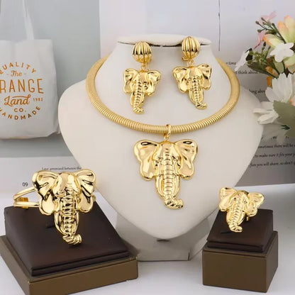 Women's Jewelry Set Dubai Gold Earrings Necklace Nigerian Bridal Jewelry Wedding Accessories Elephant Bracelet Ring Party