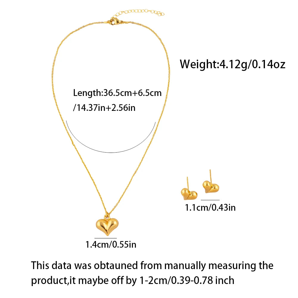 Dubai Heart Pendant Necklace and Earrings 2-Piece Set for Women Wholesale Wedding and Mother's Day Gifts