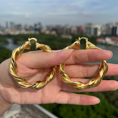 Big Hoop Earrings for Women Thick Metal Gold Color Twisted New Design Loop Earrings 2022 Stud Trend Charm Large Earring