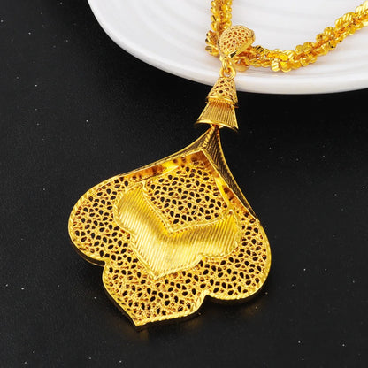 Fancy Gold Plated Necklace Earrings Set Women Indian Dubai Wedding Party Combo