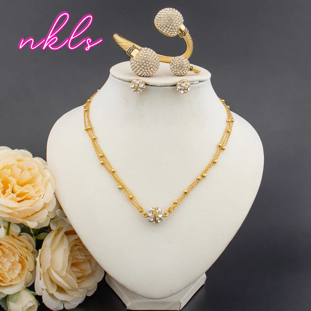 Plated Bridal Jewelry Set for Women – Necklace Earrings Bangle Ring, Luxury Wedding Jewellery Woman Gift