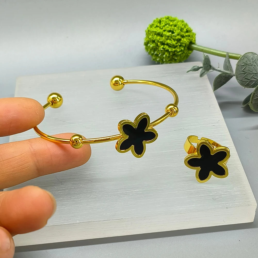 18k Gold Color Stainless Steel Bracelets Rings Adjustable Jewelry on Hand Couple Fashion Bangles Jewellery Accessories Gift