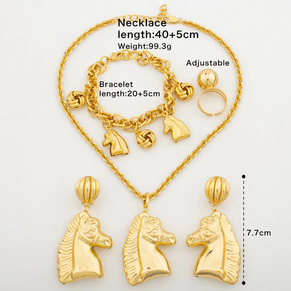 18k Gold Color Jewelry Set for Party African Large Design Earrings and Pendant Necklace Charm Bracelet Ring Set for Nigerian