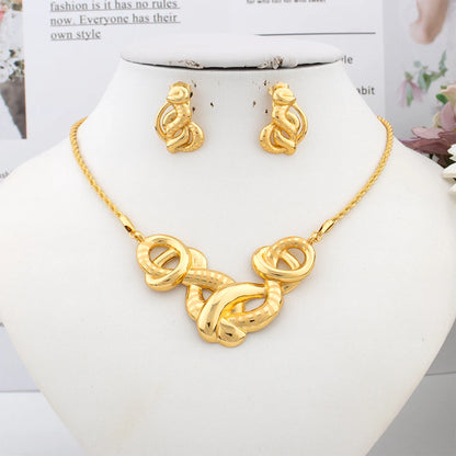 Exquisite Fashion Jewelry Set for Women Arab Gold Color Luxury Necklace Earrings Bangle Ring Set Weddings Dubai Party Daily Wear