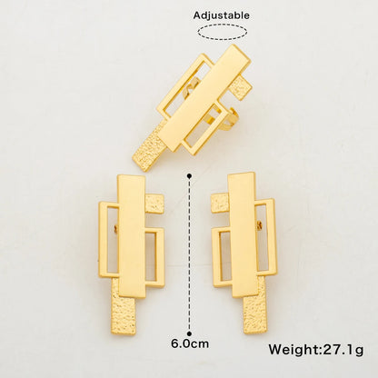 Dubai Gold Color Earrings and Ring Set for Ladies Weddings Hollow Out Clip Earrings and Finger Ring Set for Nigerian Daily Wear