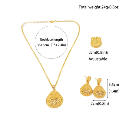 Arabian Gold-Tone Jewelry Set for Women, Earrings Pendant Ring, Moroccan Bridal Beach Wedding Party Gift