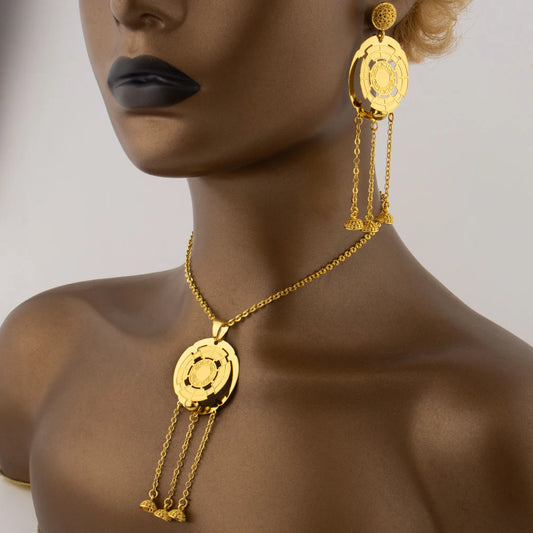 Gold Color Light Luxury Necklace Earrings Set for Women Tassels Gold Plated Jewelry Party Wedding Gift Accessoires Femmes