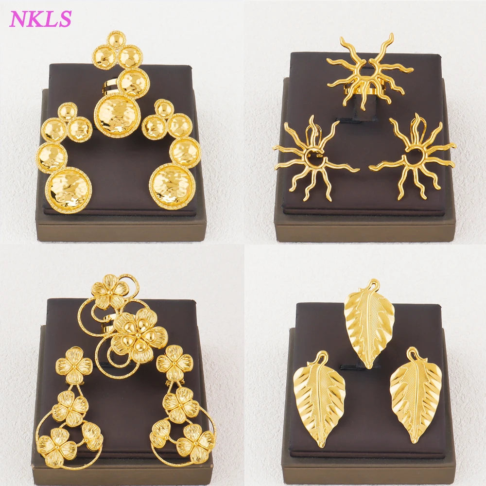 Ladies Luxury Jewelry Clip Earrings Ring 2 Piece Bohemian Earrings Jewelry Set African Bride Engagement Earrings Ring