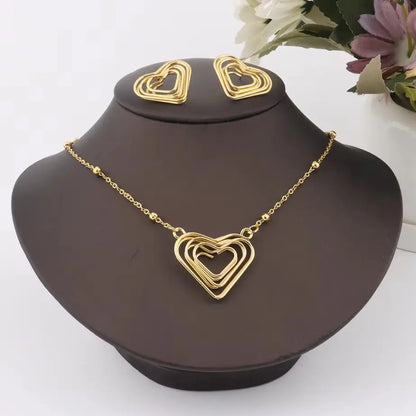 Heart Hollow Earrings & Necklace Set for Women, France Trendy Gift for Party Wedding, Exquisite Jewelry Women Set