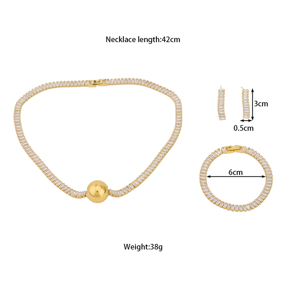France Shine Earring, Necklace & Bracelet Jewelry Set for Women, Elegant Wedding Bride Gift for Women’s Day Party