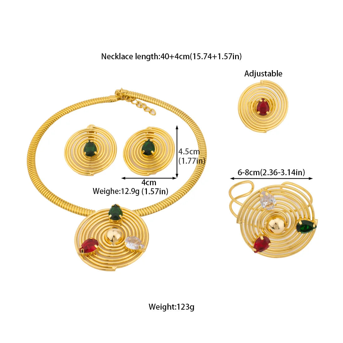 Dubai Round Noble Jewelry Set for Women Luxurious Bangle Necklace Ring Earrings Exclusive Festival