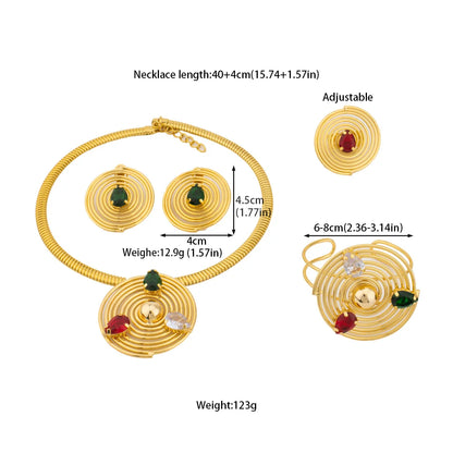Dubai Round Noble Jewelry Set for Women Luxurious Bangle Necklace Ring Earrings Exclusive Festival