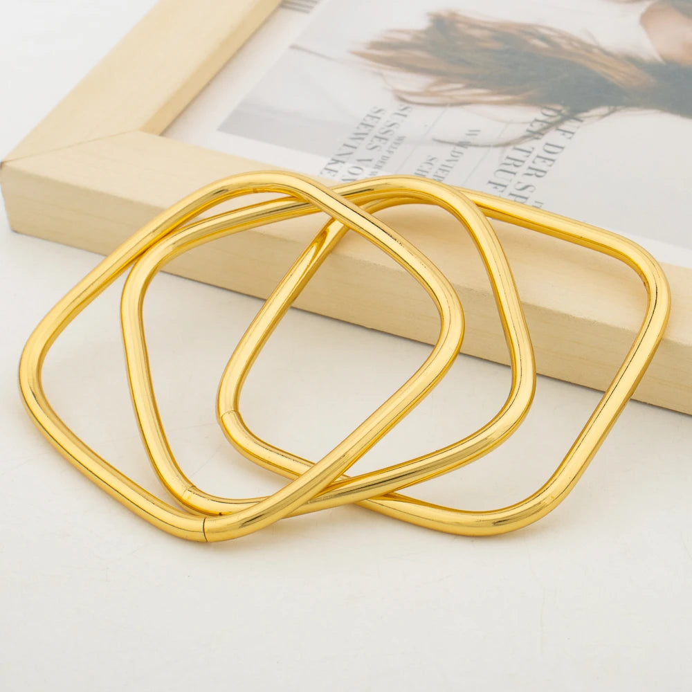Dubai Gold Color Bangle Ring Set for Engagement Irregular Design Cuff Bangles Cocktail Ring Ladies Elegant Stacked Bracelets