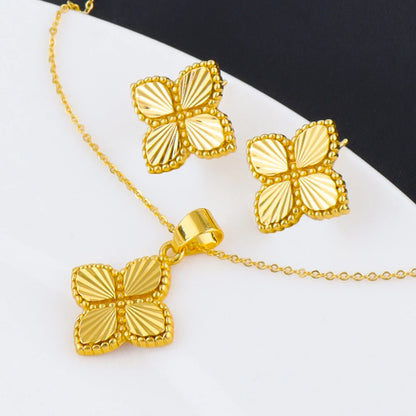 Color Lucky Clover Pendant Necklace & Earrings Set for Women, Fine Stainless Steel Jewelry Gift for Wedding Party, Eleg