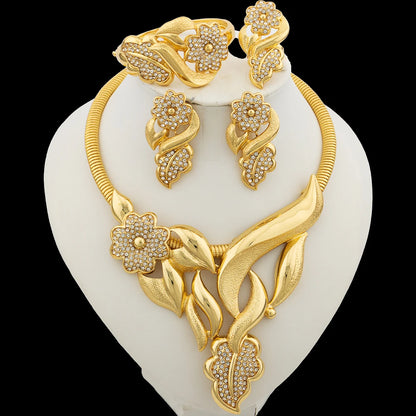 Luxury Flower Design Jewelry Set for Women 18k Gold Color Big Pendant Necklace and Earrings Bridal Weddings Nigerian Accessories