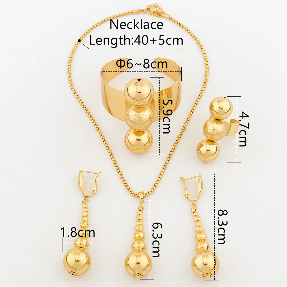 YM Fashion Water Droplet Jewelry Set for Women Simple Gold Color Ring Necklace Bracelet Earrings Four-Piece Jewelry Accessories - YUEMING JEWELRY