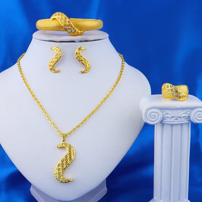 Eastern Luxury Jewlery Sets Dubai 24K Gold-plated Warped Geometry Necklace Earrings Daily Wear Wedding Anniversary Gift