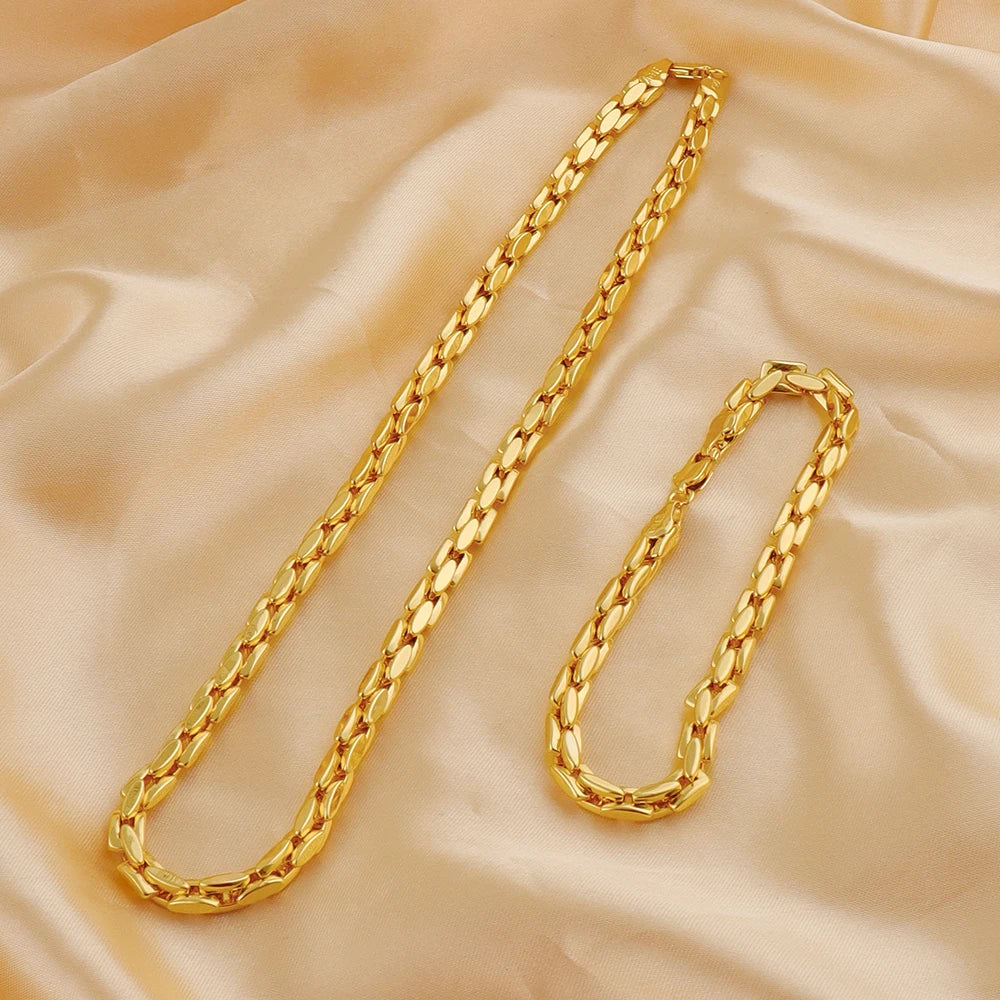 Steel Chain Necklace & Bracelet Set, Trendy Gold-Tone Metal Collar Jewelry for Women, Gift-Ready Bijoux