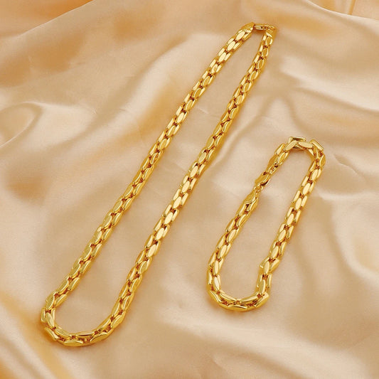 Steel Chain Necklace & Bracelet Set, Trendy Gold-Tone Metal Collar Jewelry for Women, Gift-Ready Bijoux