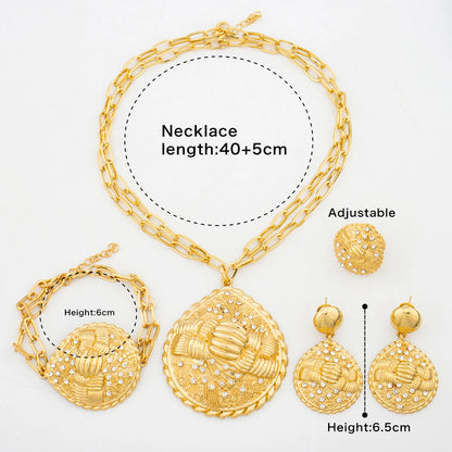 Nigeria Jewelry Sets for Wome Big Pendant Fashion Bridal Gold Color High Quality Necklace Earrings Bracelet Ring Party Jewellery