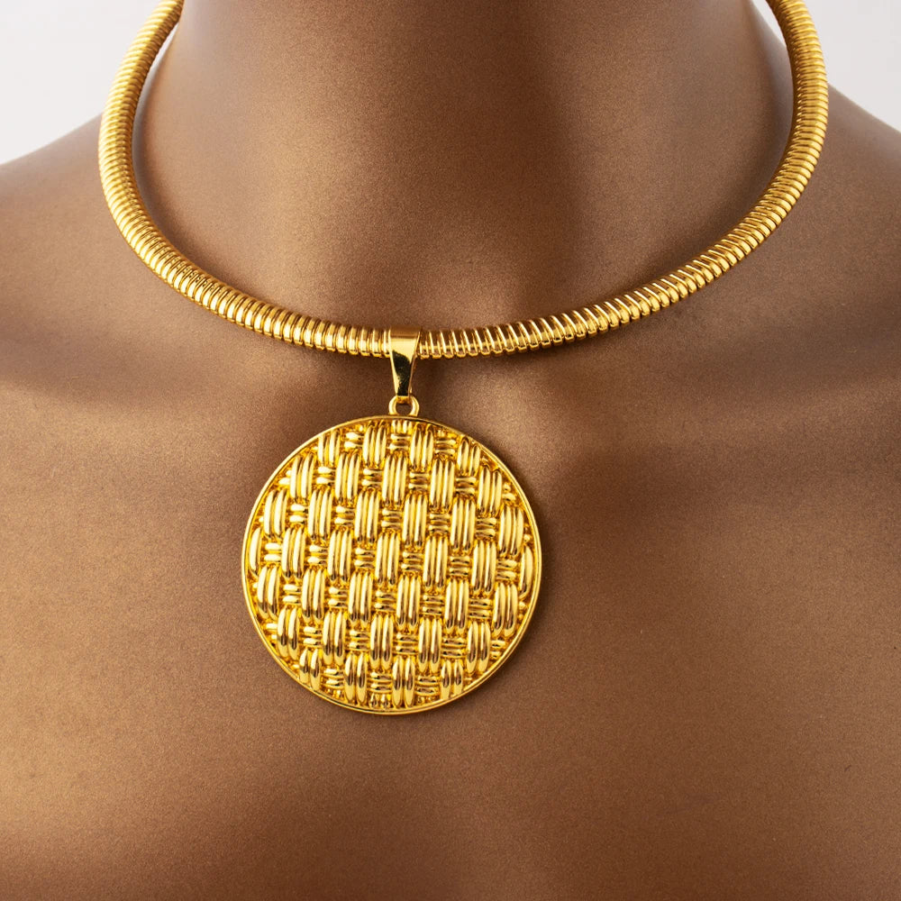 Brazilian  Plated Big Jewelry Set for Women Bold Design Dubai African Roundel Earrings Necklace For Party Graduation Gif