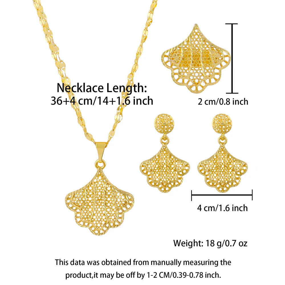 Dubai 24K Gold Color Jewelry Set For Women Necklace Pendant Earrings Rings Wedding Nigeria France Jewelry Set Party Gifts