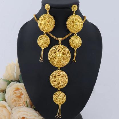 Indian Stainless Steel Jewelry Sets for Women Dubai Gold Plated Necklace Earrings For Set  Wedding Party Gift Bridal Accessory