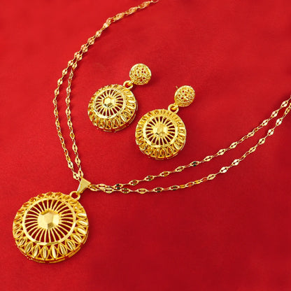 Dubai Gold Plated Luxury Noble Necklace Charm Earrings for Women Big Shell Shape Jewelry Set for Party Wedding Christmas Gift