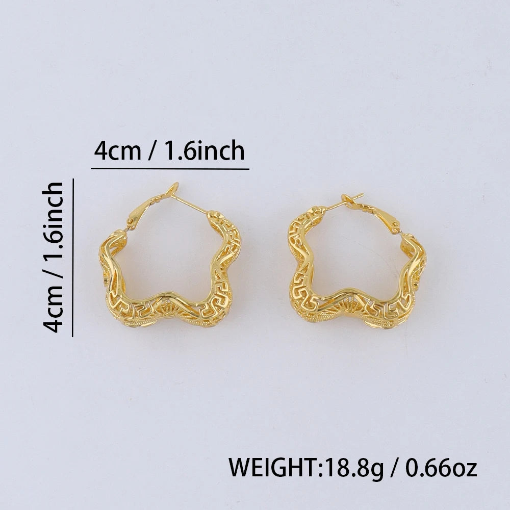 Elegant Stainless Steel Earrings For Women Gold Color Bohe Style Hollow Earrings Nigerian France Jewelry For Party Wedding Gifts