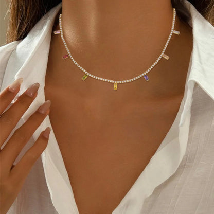 France New Trends Stainless Steel Necklace Italy Colorful Cubic Zircon Jewelry Hypoallergenic Clavicle Chain Gift For Graduate
