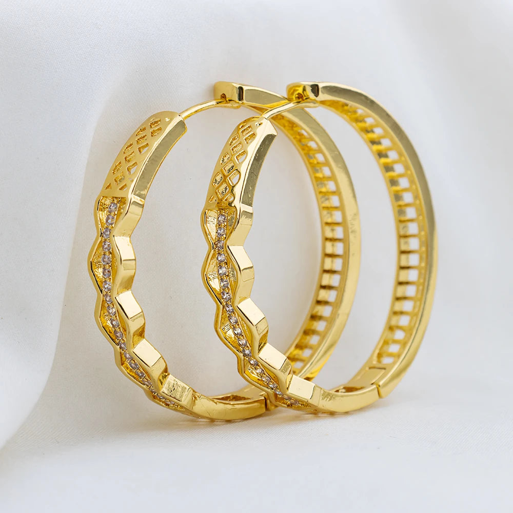 4set Gold Color Hoop Earrings for Women Exquisite Fashion Round Hollow-out Wedding Copper Earrings Engagement Jewelry Accessory