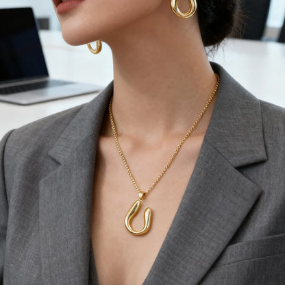 Waterproof 316l Stainless Steel Geometric Pendants earrings necklace for 18K Gold Plated Minimalist Fashion Unisex Jewelry