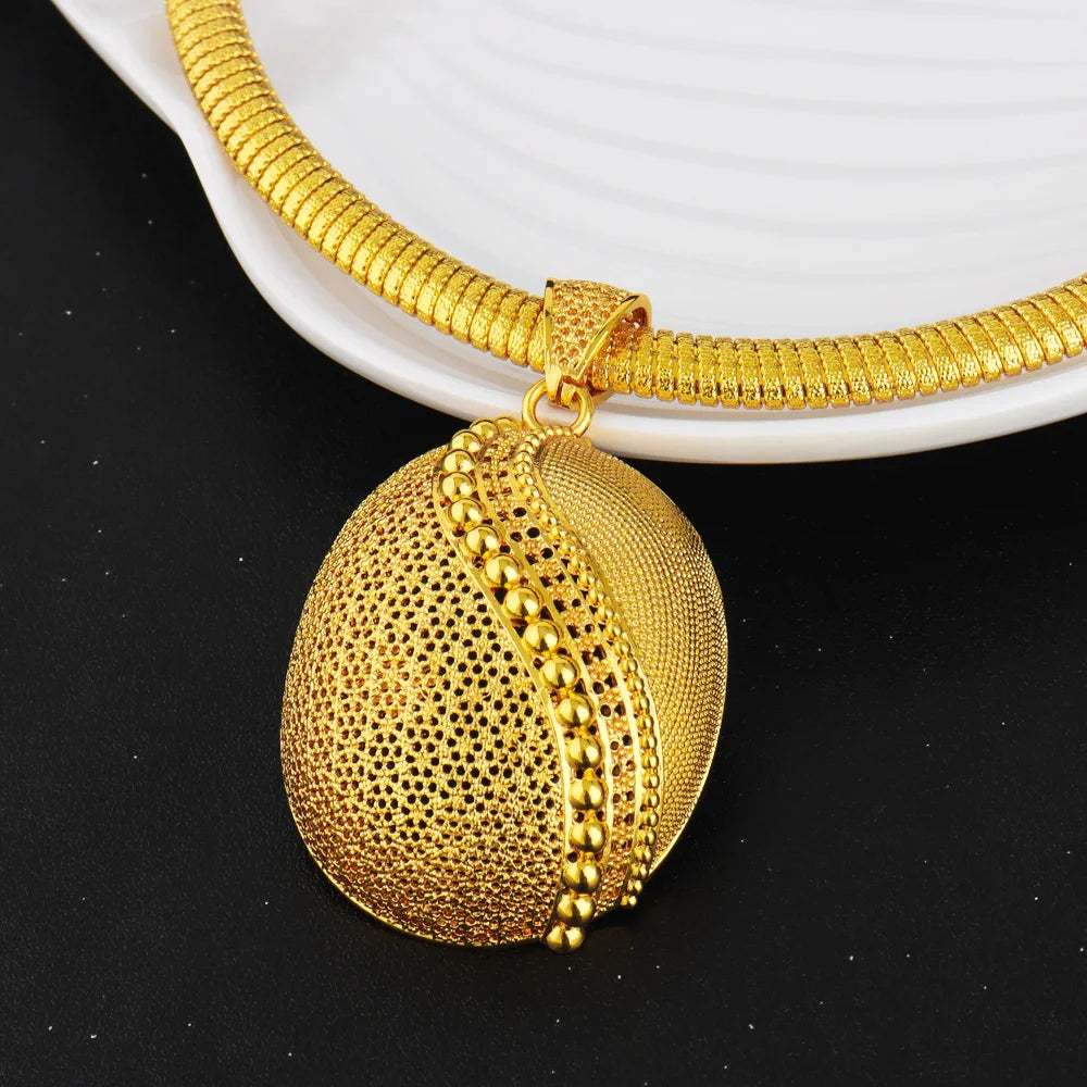 Dubai Gold-plated Copper Jewelry Set Geometry Necklace Earrings Ring Bridal Wedding Party Gold Jewelry Gift